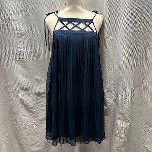 Jenni Kayne 100% Silk Mini‎ Navy Blue Pleated Dress Size 6